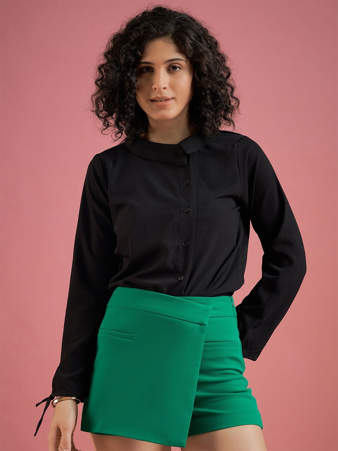 

Mayra Women Long Sleeves Shirt Style Top, Black