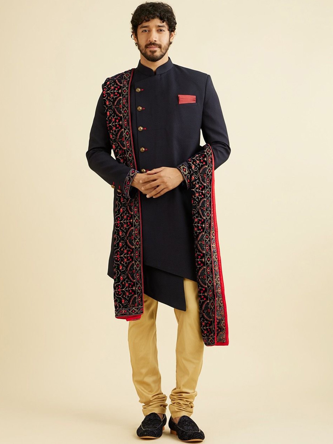 

Manyavar Men Printed Sherwani Set, Blue