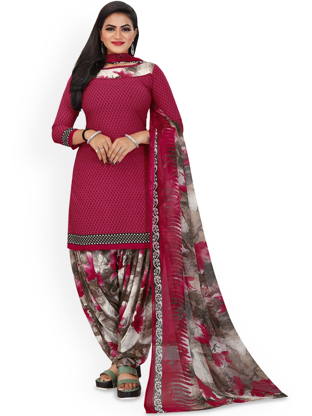 

Maroosh Geometric Printed Unstitched Dress Material, Magenta
