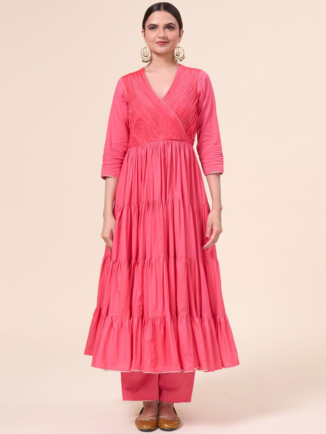 

Adara Khan Angrakha Gotta Patti Pure Cotton Anarkali Kurta with Palazzos & Dupatta, Pink