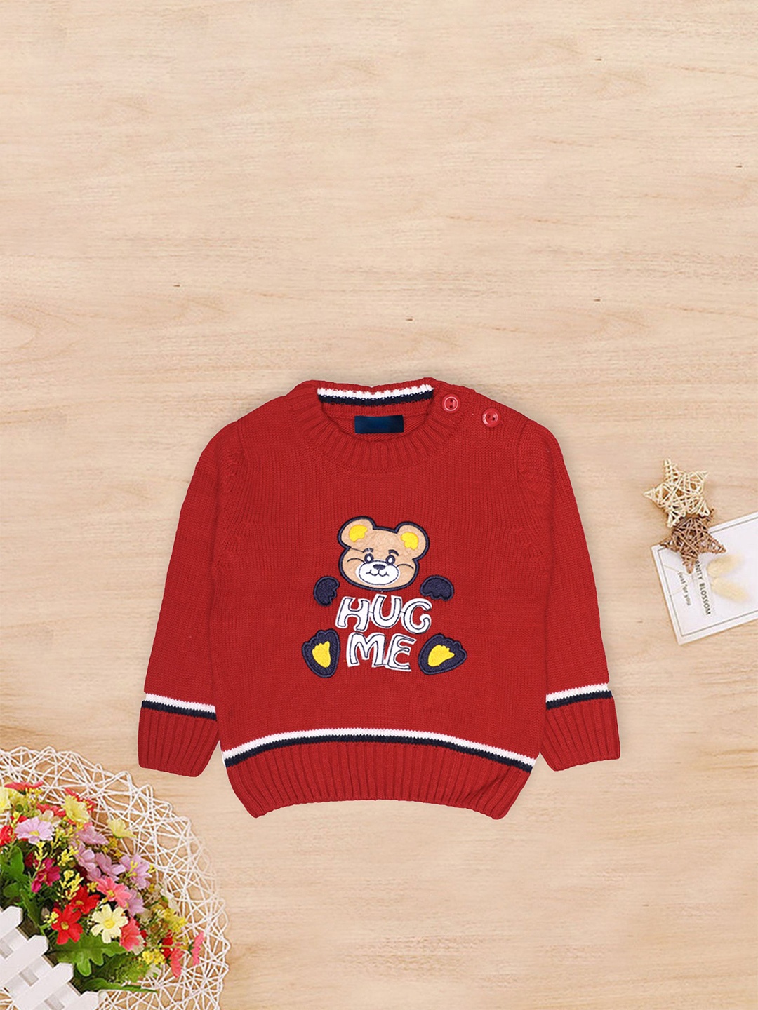 

CHKOKKO Boys Printed Woollen Pullover, Red