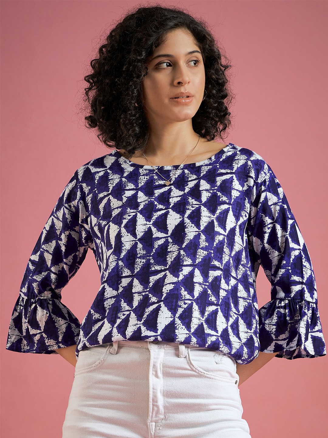 

Mayra Printed Bell Sleeve Regular Top, Purple