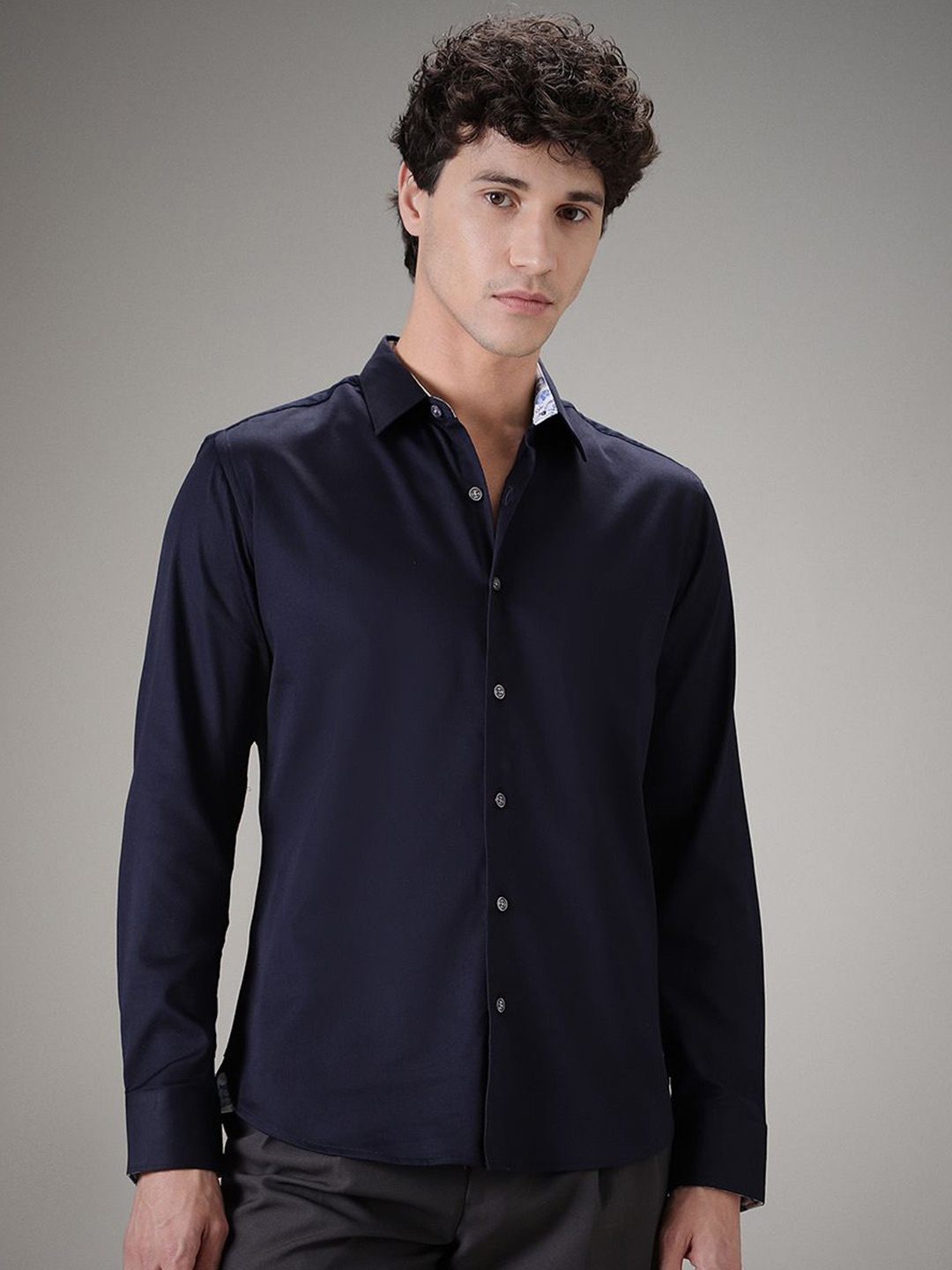 

Banana Club Men Classic Slim Fit Opaque Printed Casual Shirt, Navy blue