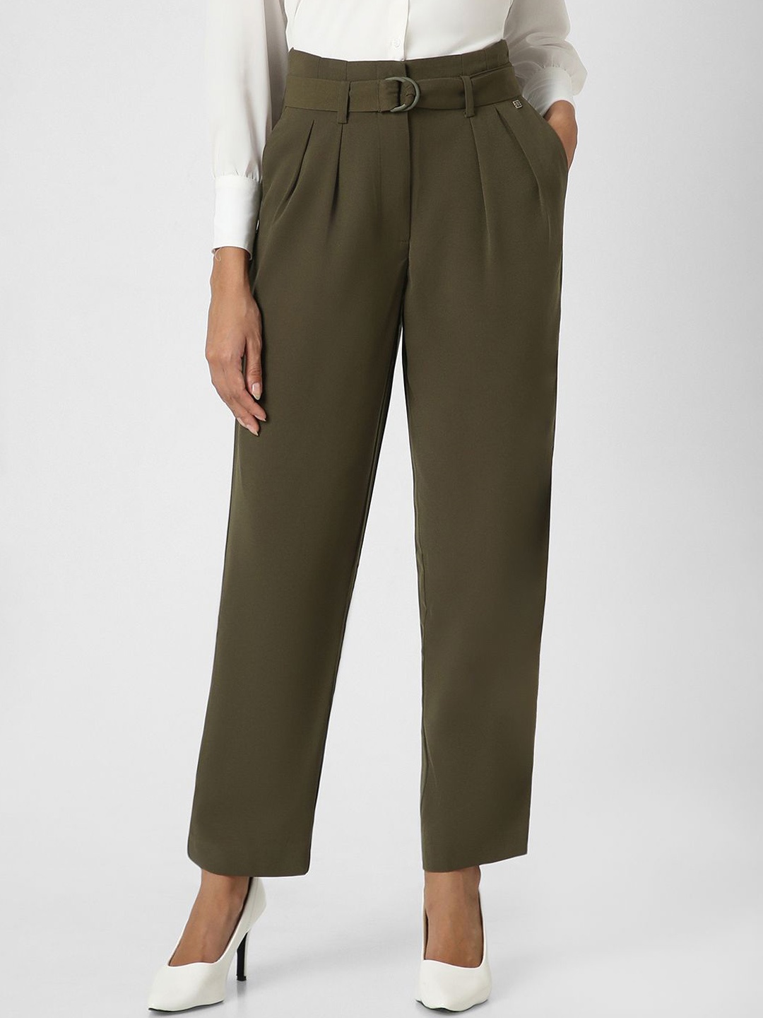 

Van Heusen Woman Slim Fit Pleated Trousers, Olive