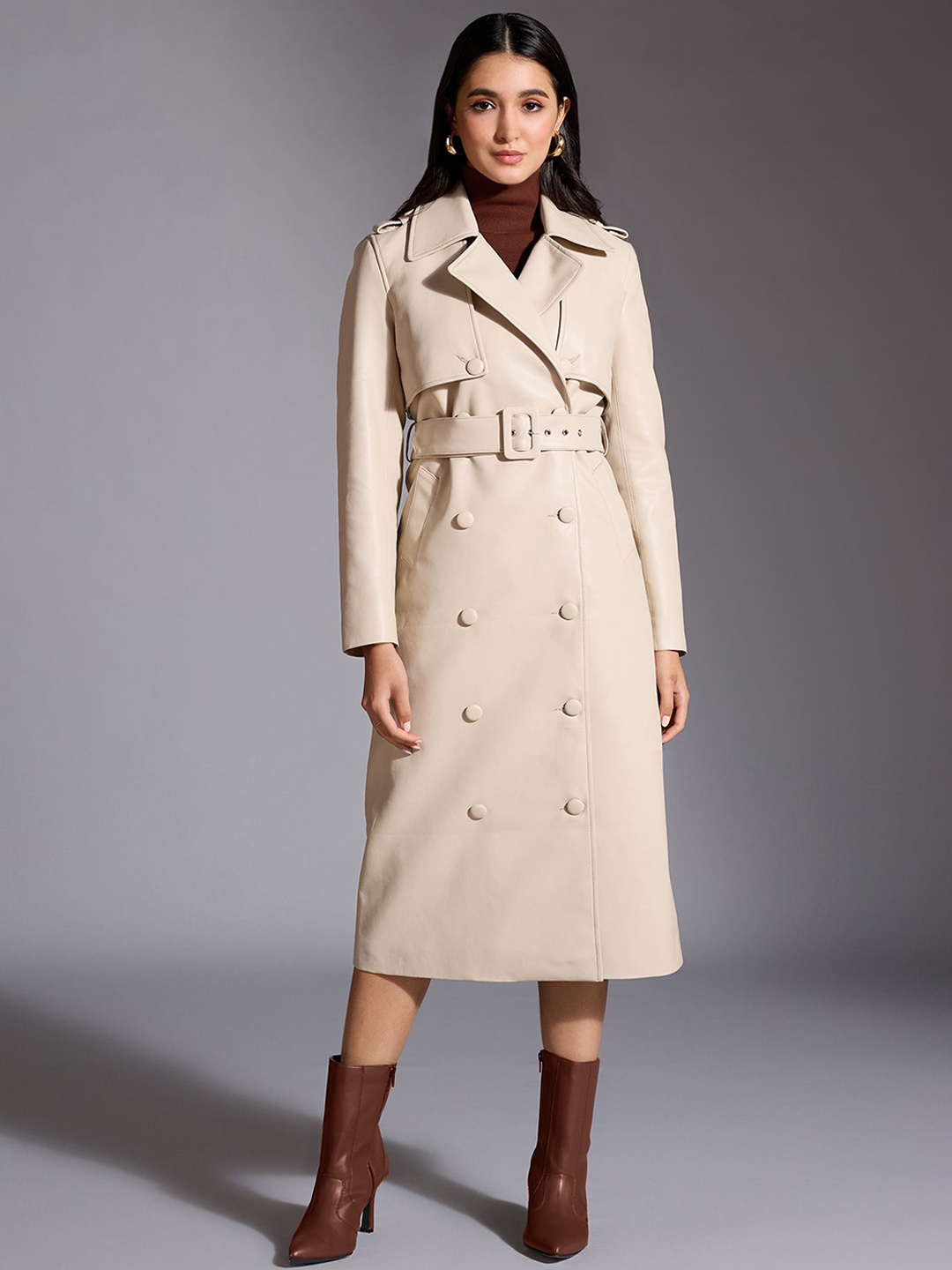 

20Dresses Double-Breasted Long Trench Coat, Cream