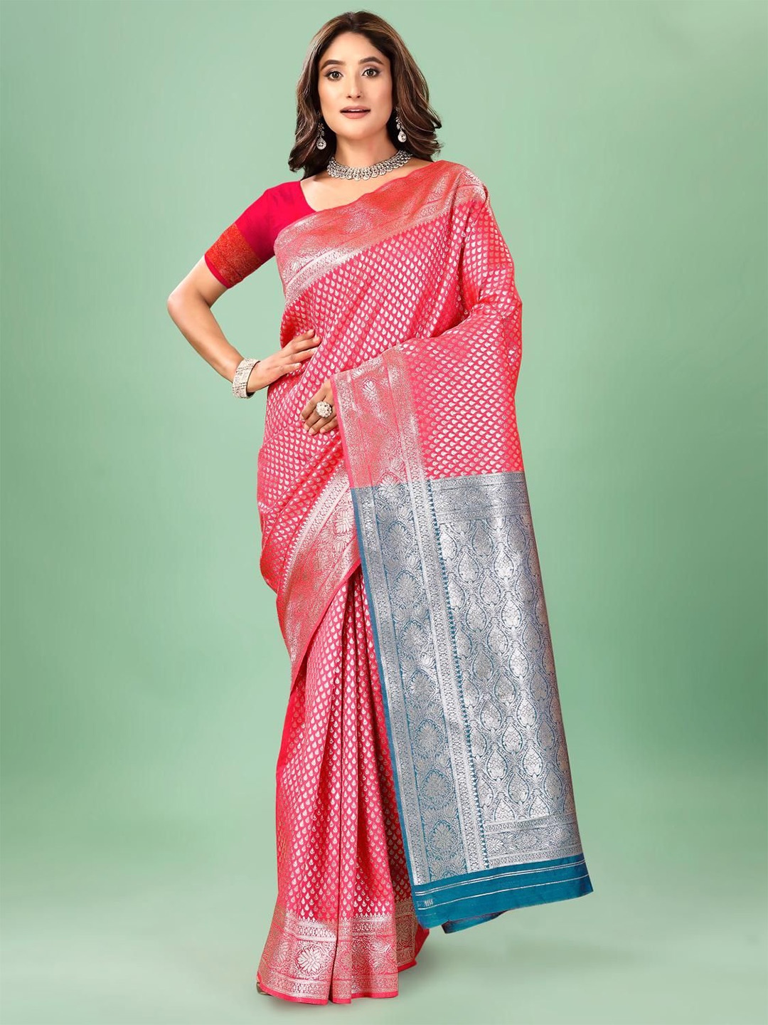 

VenderVilla Woven Design Zari Silk Blend Banarasi Saree, Teal