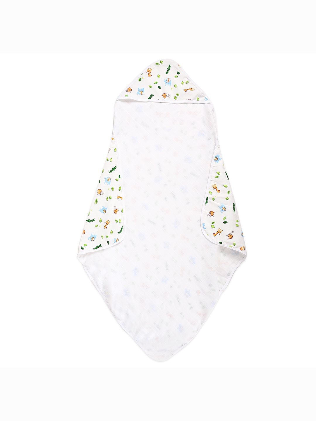 

Kuber Industries White & Green Printed Cotton 210 GSM Hooded Bath Towel