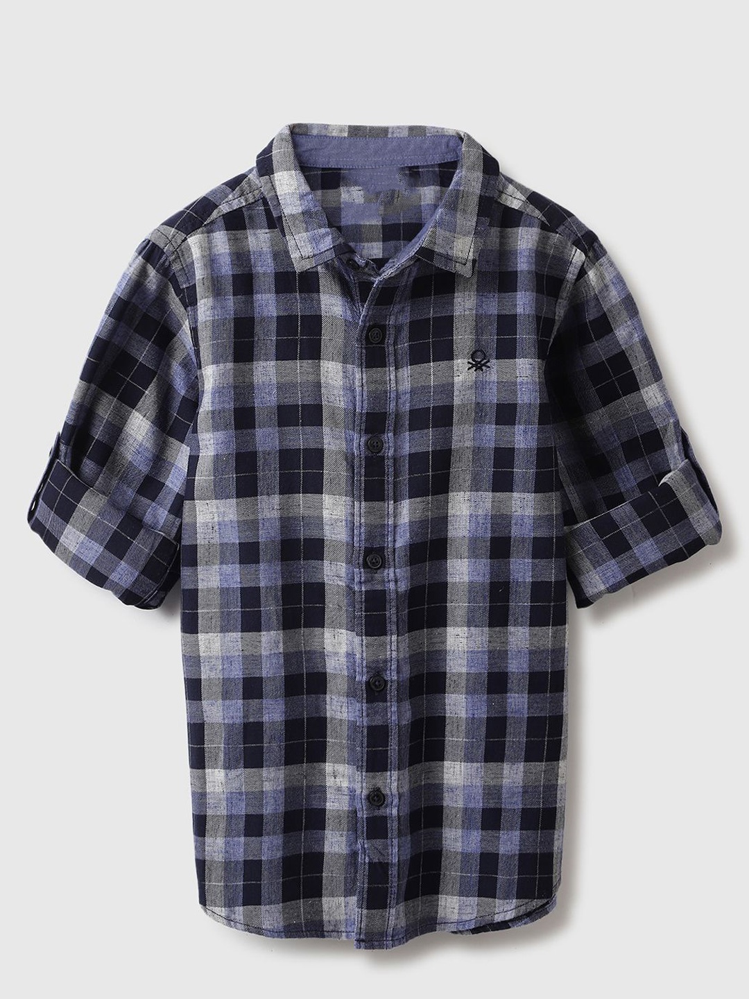 

United Colors of Benetton Boys Spread Collar Tartan Checked Cotton Casual Shirt, Blue