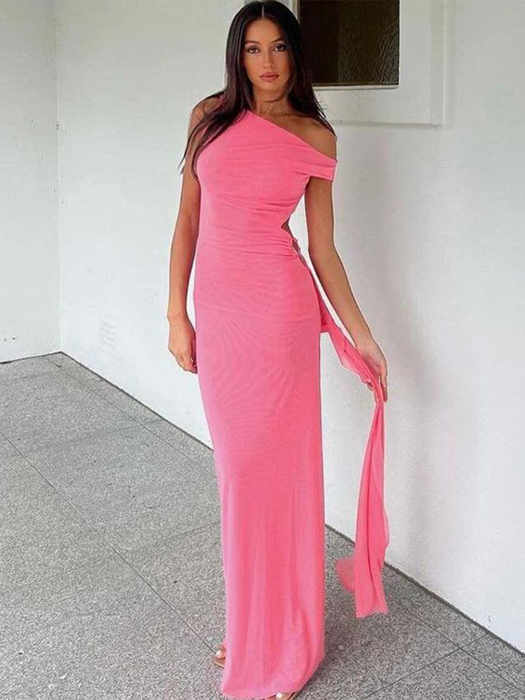 

MIAKEE Off-Shoulder Sheath Midi Dress, Pink