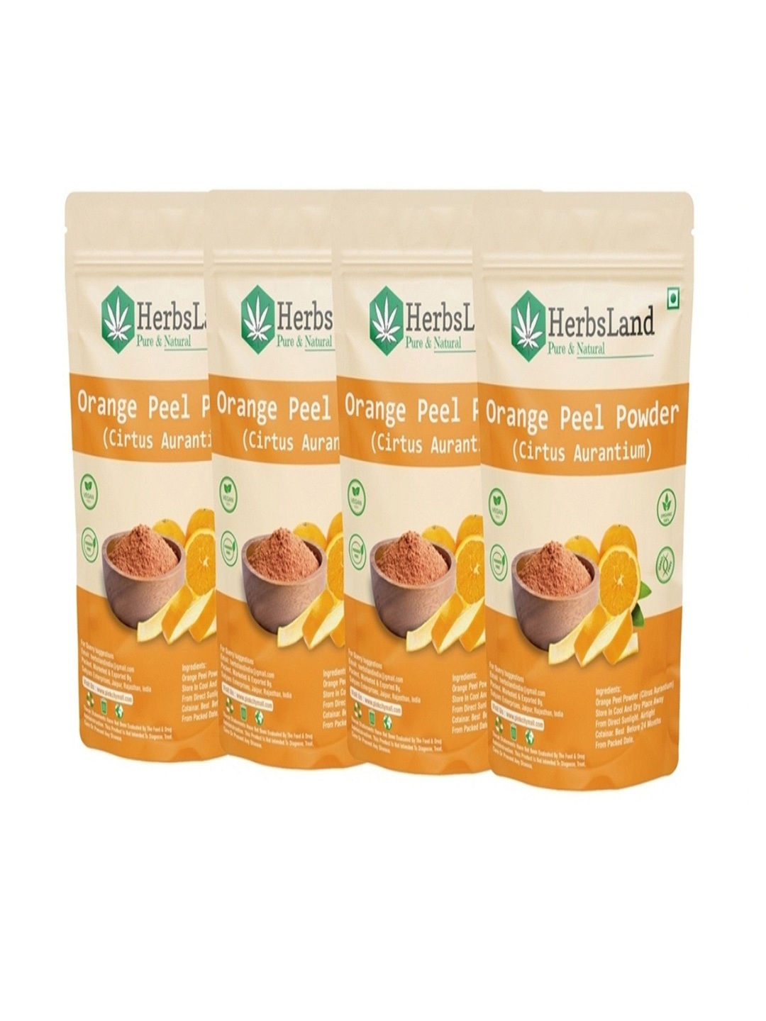 

HerbsLand Set Of 4 Orange Peel Powder Face Pack For Skin Brightening - 100 g Each