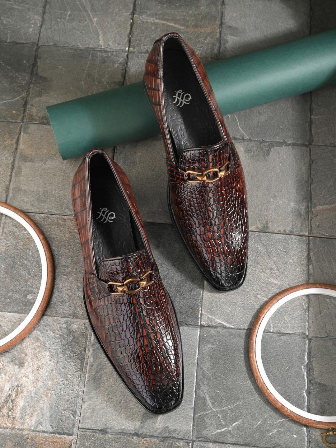 

House of Pataudi Men Textured Formal Loafers, Brown