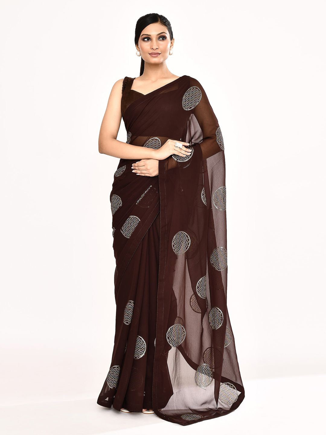 

Nazaakat by Samara Singh Poly Georgette Saree, Brown