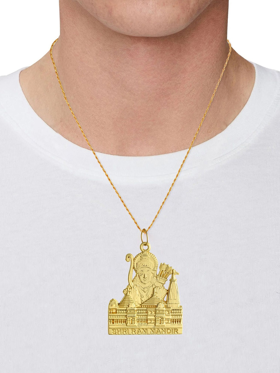 

MEMOIR Men Gold-Plated Shri Ram With Ayodhya Contemporary Pendant