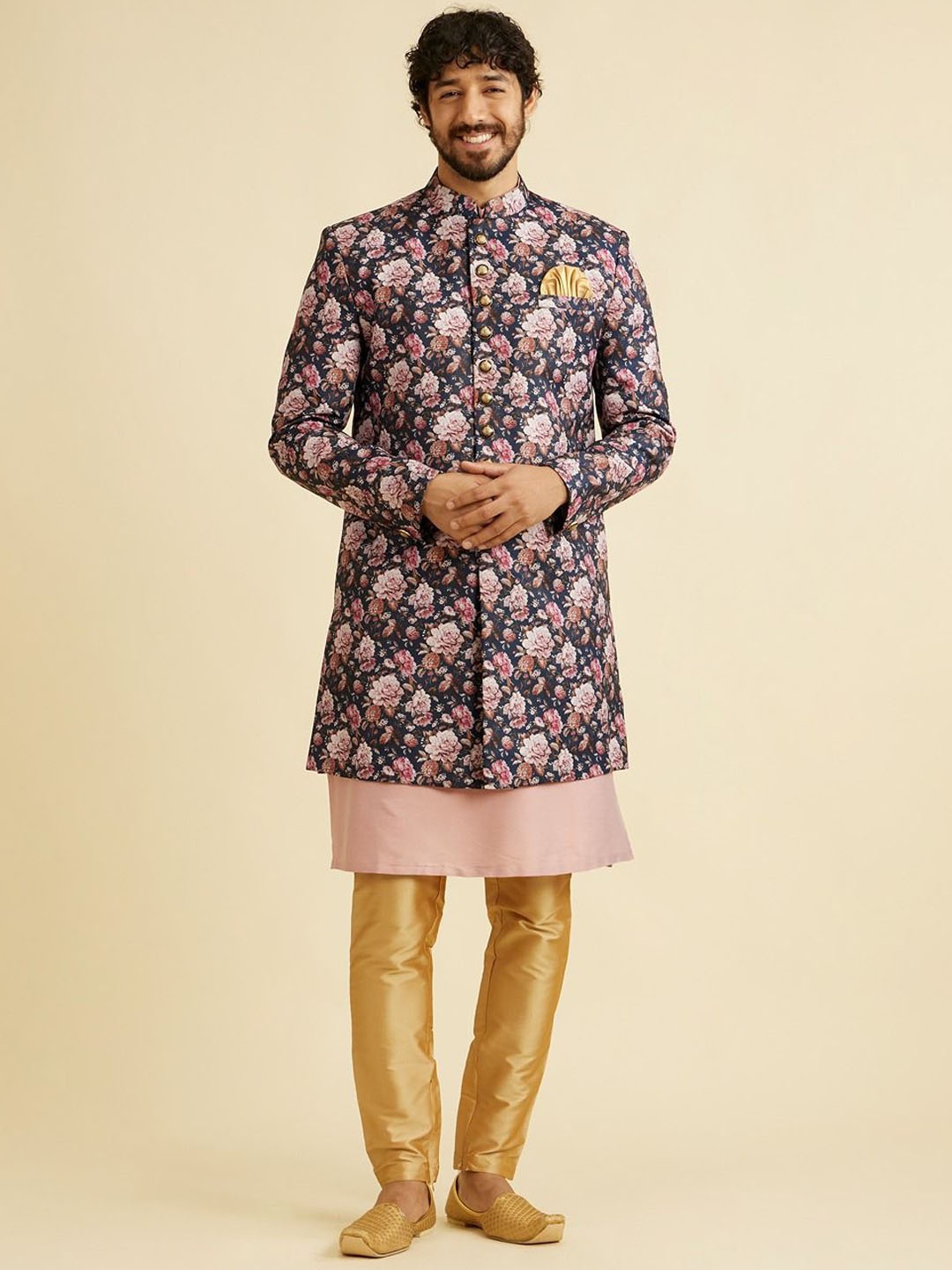 

Manyavar Printed Sherwani Set, Blue