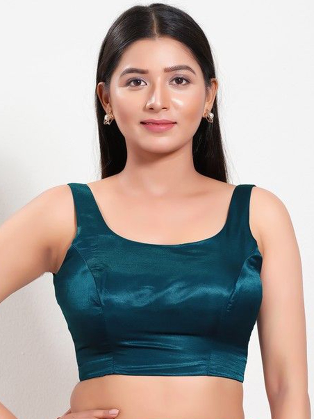 

Mmore Silk Padded Sleeveless Saree Blouse, Blue