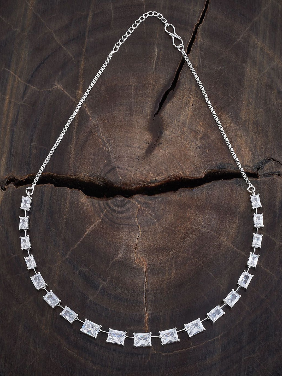 

Kushal's Fashion Jewellery Rhodium-Plated Cubic Zirconia Stone Studded Trendy Necklace, Silver