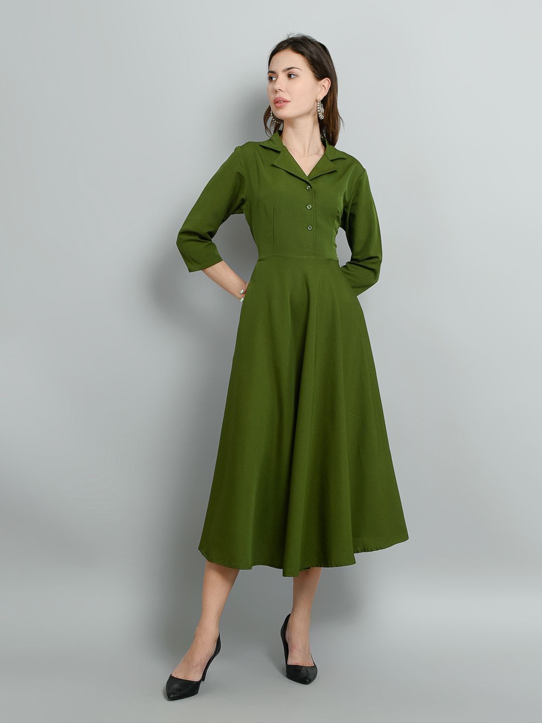 

Parona Crepe Fit and Flare Dress, Green