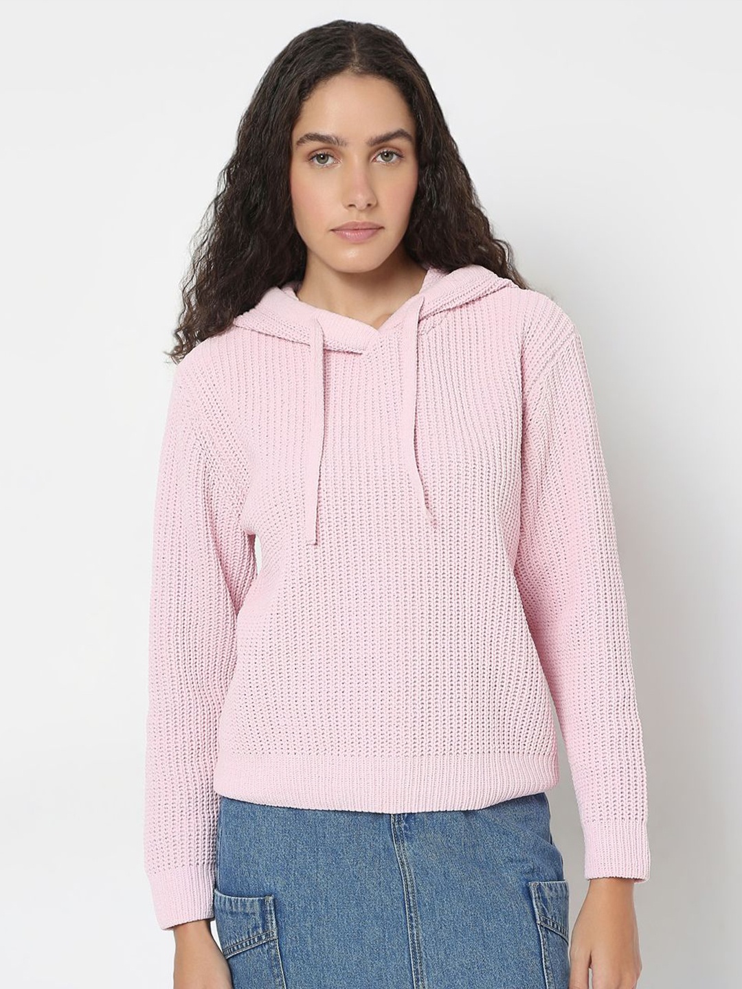 

Vero Moda Women Long Sleeves Ribbed Hood Pullover, Pink