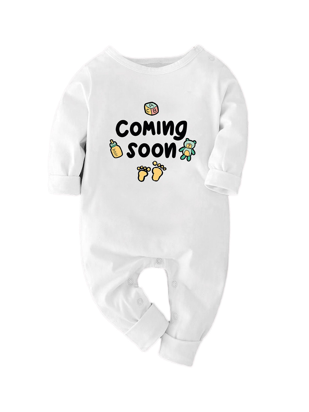 

Zeezeezoo Kids Coming Soon Printed Full Sleeve Pure Cotton Rompers, White