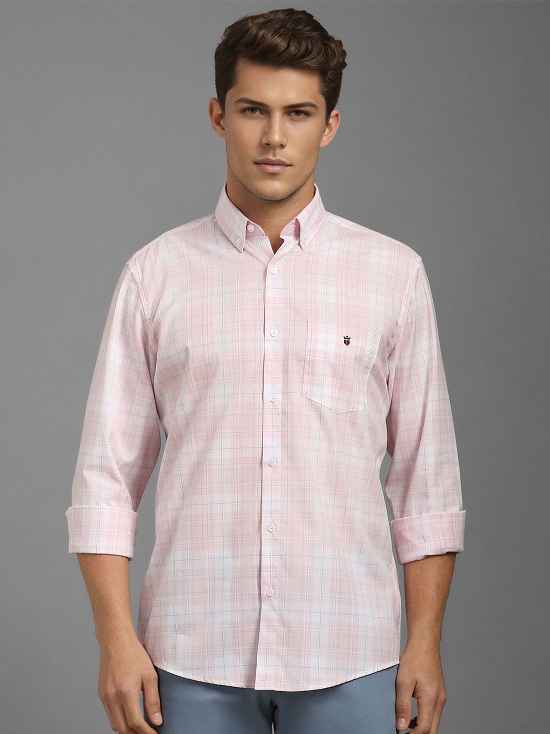 

Louis Philippe Sport Men Slim Fit Opaque Checked Casual Shirt, Pink