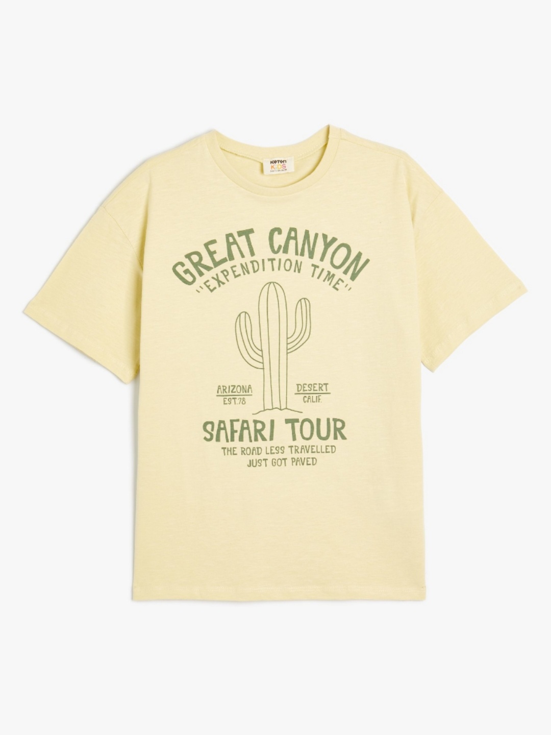

Koton Boys Typography Printed Round Neck Cotton T-shirt, Beige