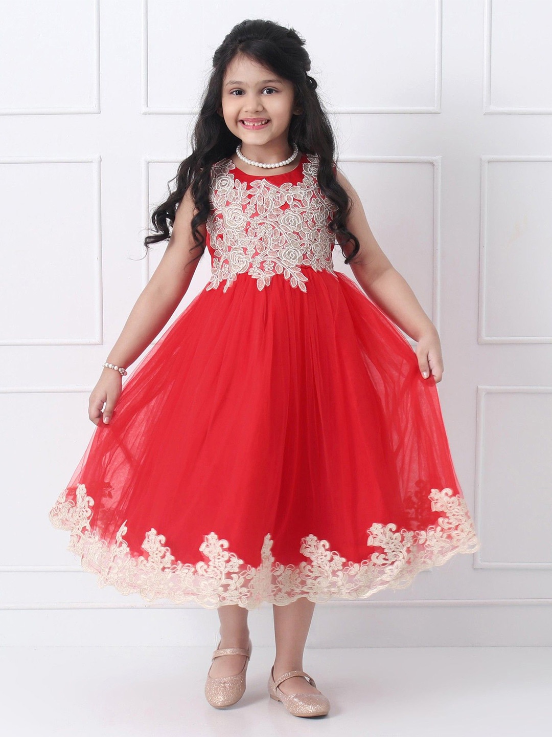 

Mark & Mia Girl Round Neck Fit and Flare Dress, Red