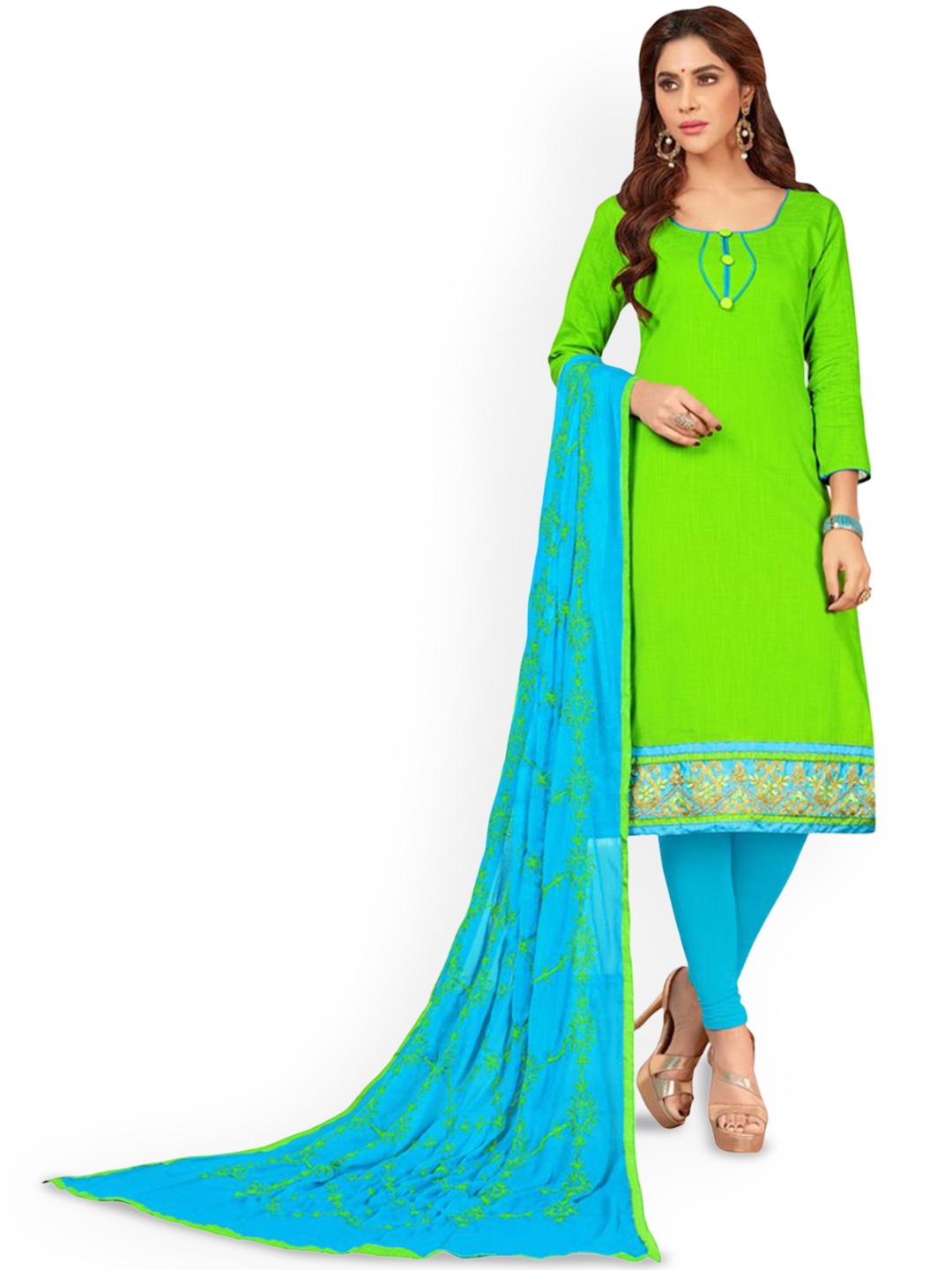 

Maroosh Floral Embroidered Unstitched Dress Material, Green