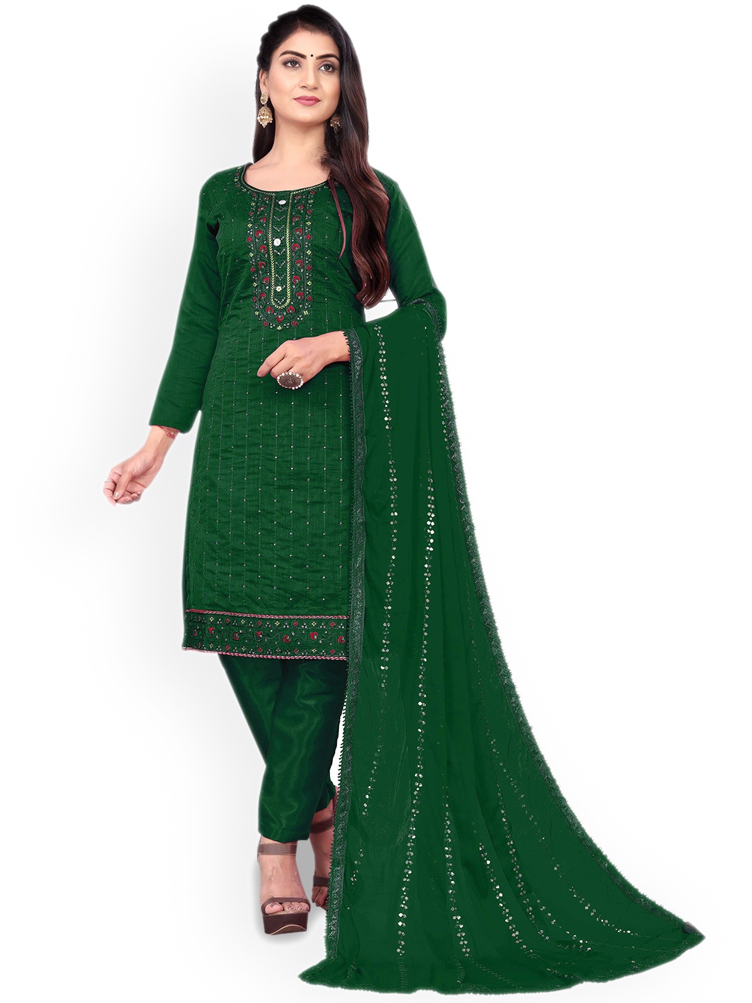 

Maroosh Embroidered Thread Work Unstitched Dress Material, Green