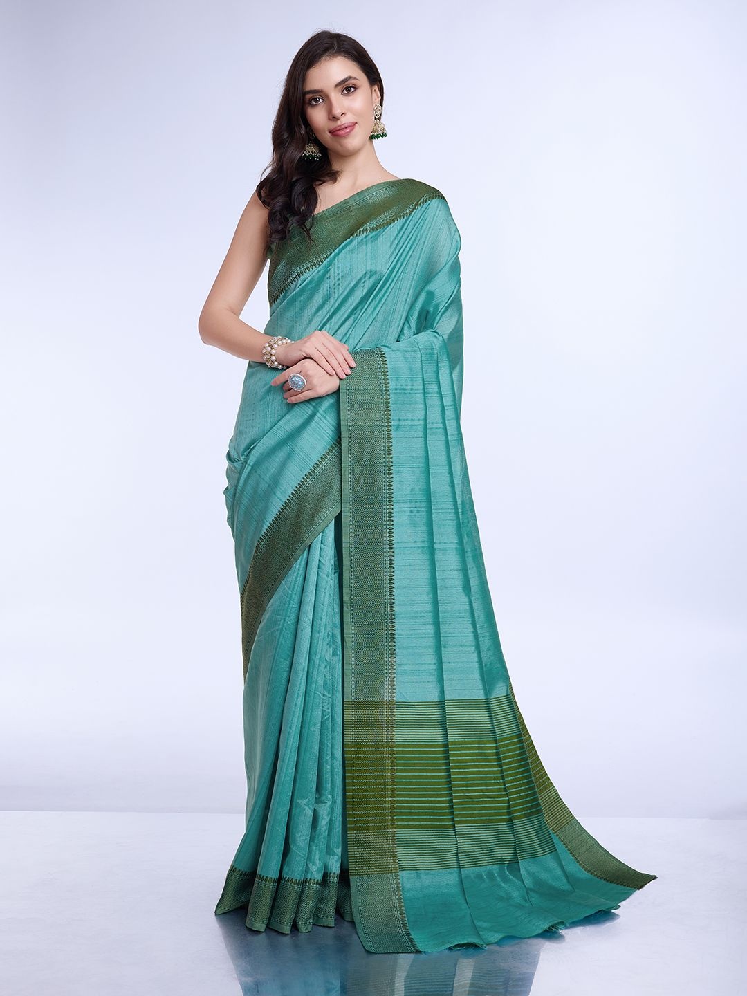 

DOI MOI Woven Design Pure Silk Banarasi Saree, Teal