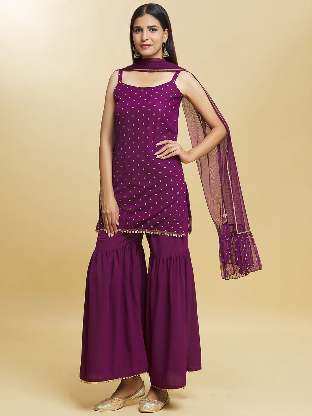 

Adara Khan Women Paisley Printed Angrakha Kurta with Skirt & With Dupatta, Blue