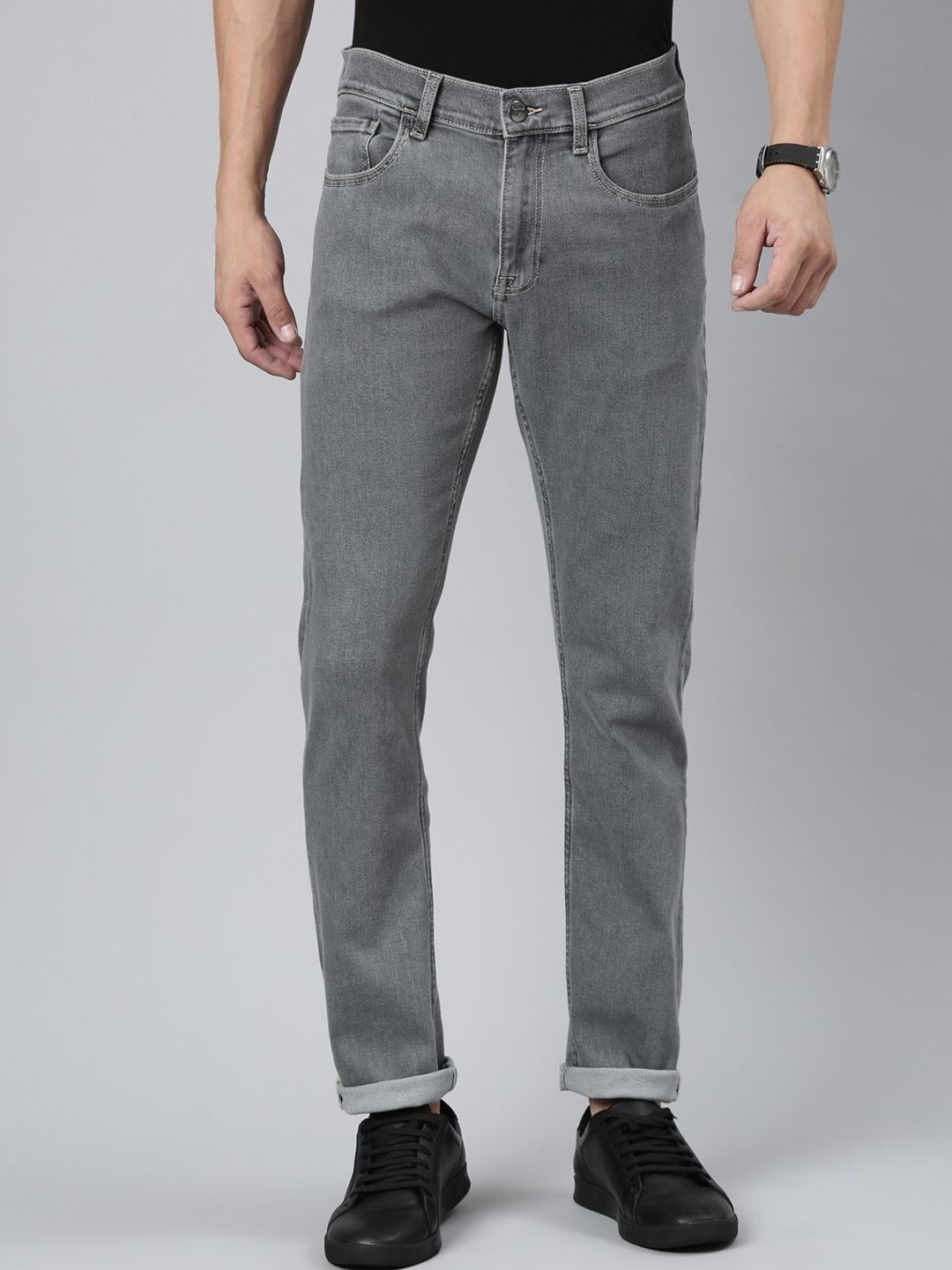 

American Bull Men Cotton Slim Fit Stretchable Jeans, Grey