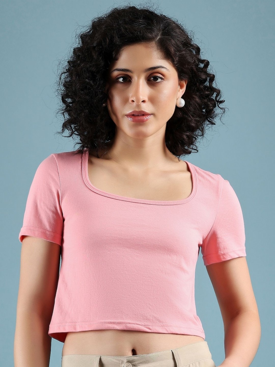 

Mayra Women Solid Scoop Neck Cotton T-shirt, Pink