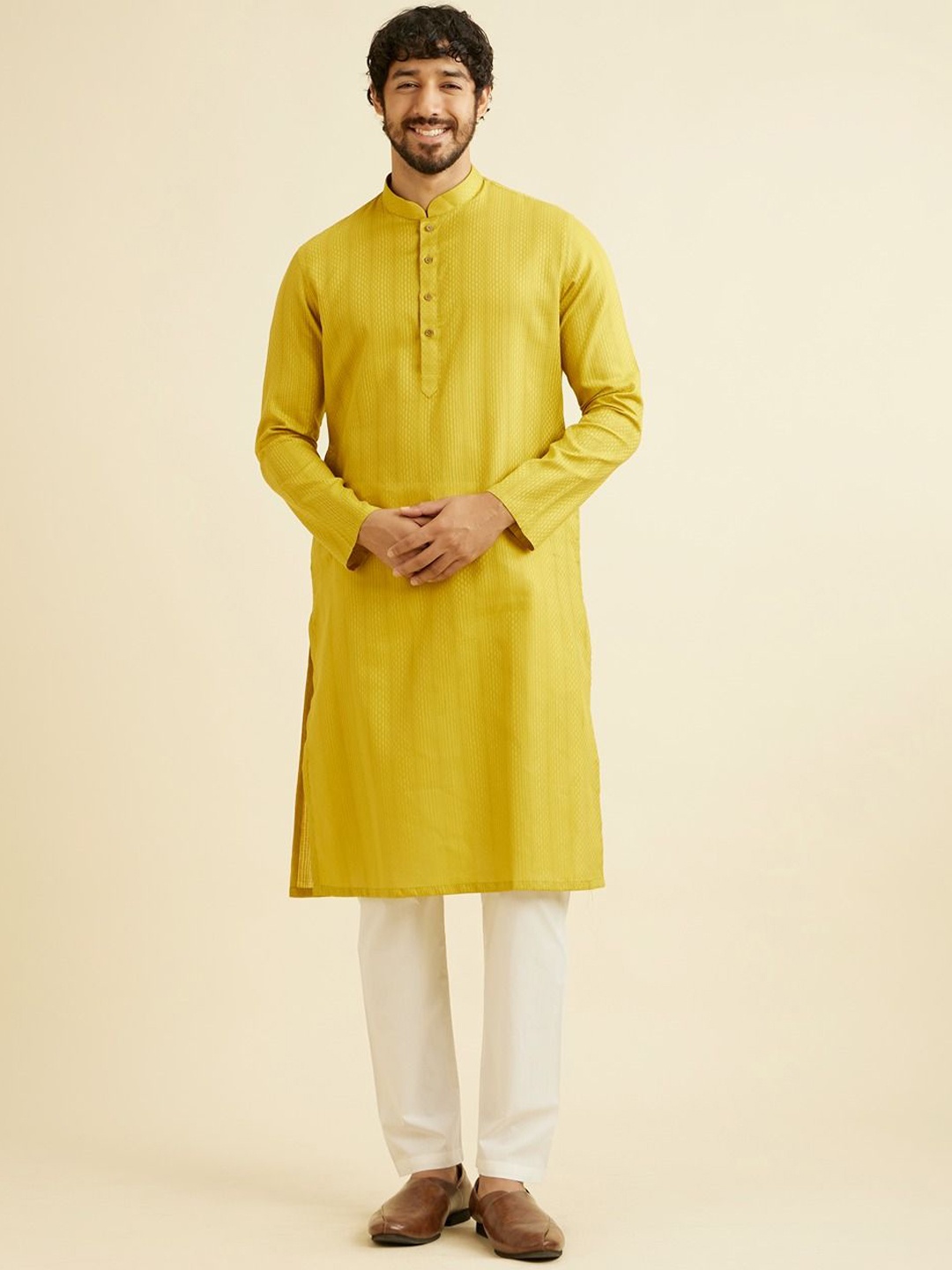 

Manyavar Self Design Straight Pure Cotton Kurta with Pyjamas, Green