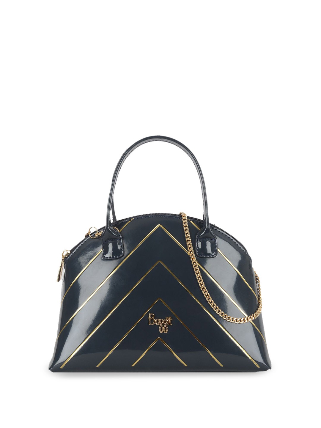 

Baggit Women Striped Structured Satchel Bag, Blue