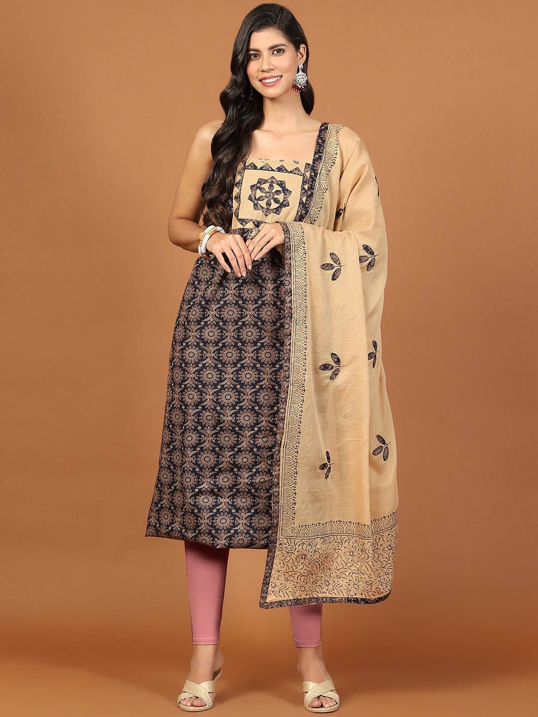 

Meena Bazaar Abstract Printed Cotton Unstitched Dress Material, Navy blue