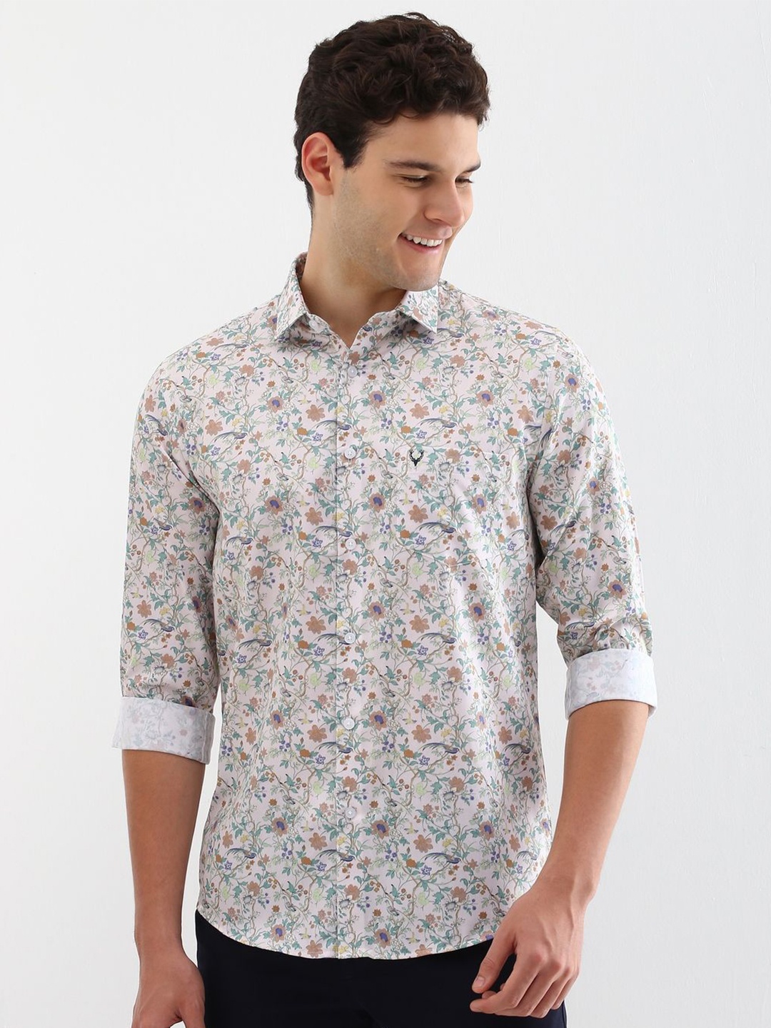 

Allen Solly Men Spread Collar Floral Printed Cotton Casual Shirt, Beige