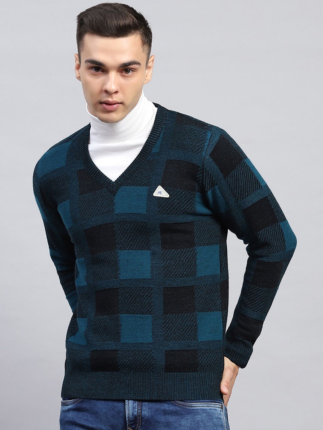 

Monte Carlo Men Checked Woollen Pullover, Blue