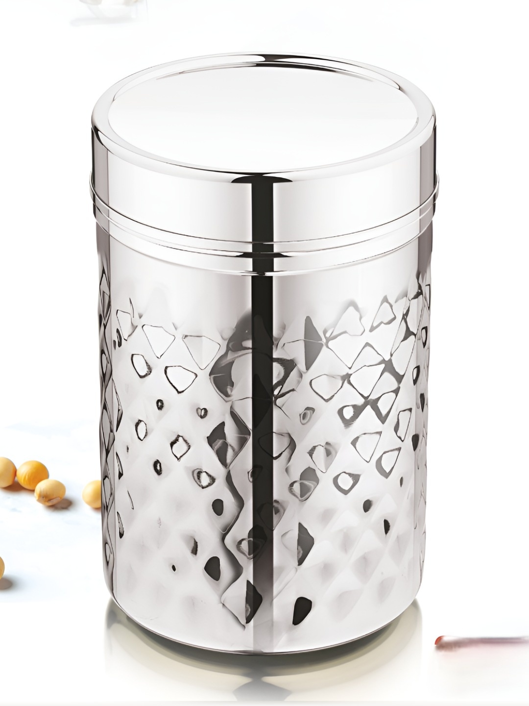 

MUKTI Silver-Toned Stainless Steel Dishwasher Safe Canister Container 2L
