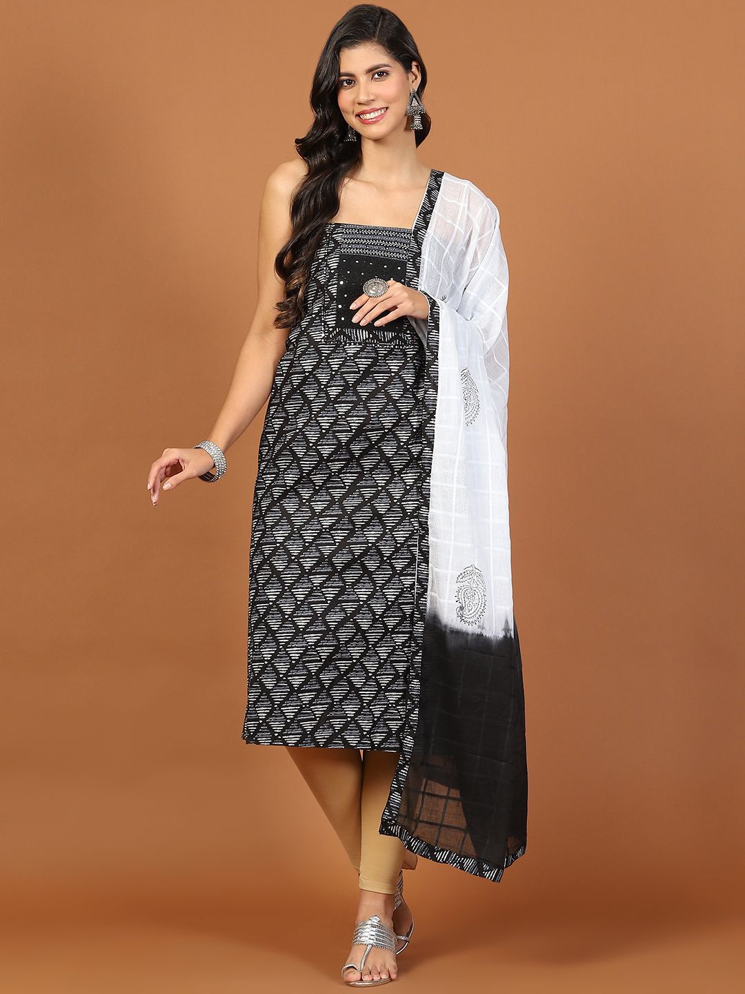 

Meena Bazaar Abstract Printed Cotton Unstitched Dress Material, Black
