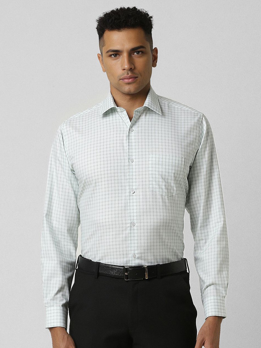 

Van Heusen Men Spread Collar Micro Checked Cotton Formal Shirt, White