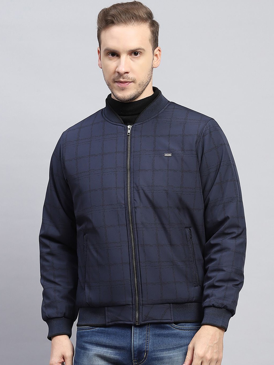 

Monte Carlo Men Checked Bomber Jacket, Navy blue