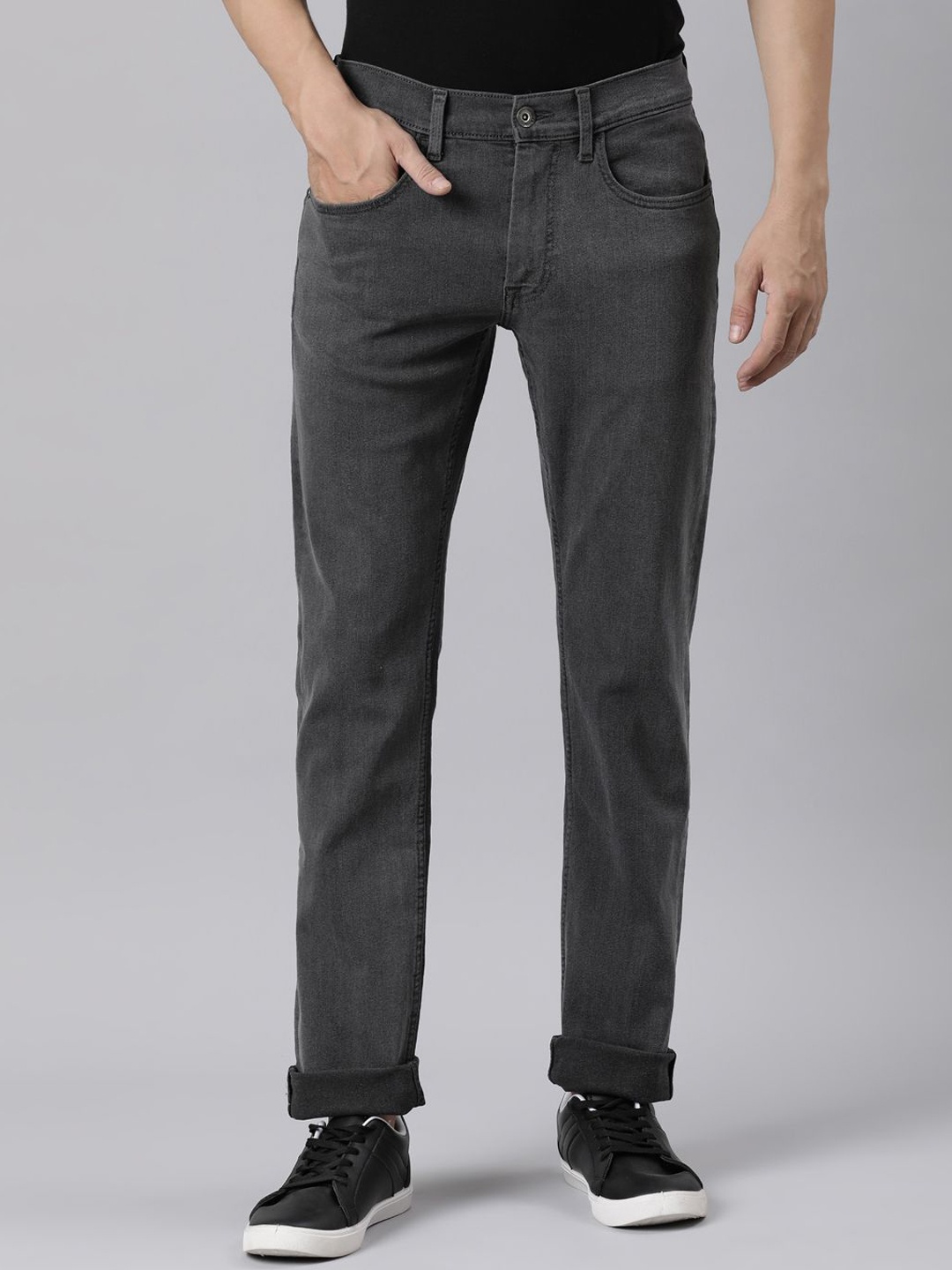 

American Bull Men Slim Fit Stretchable Cotton Jeans, Grey