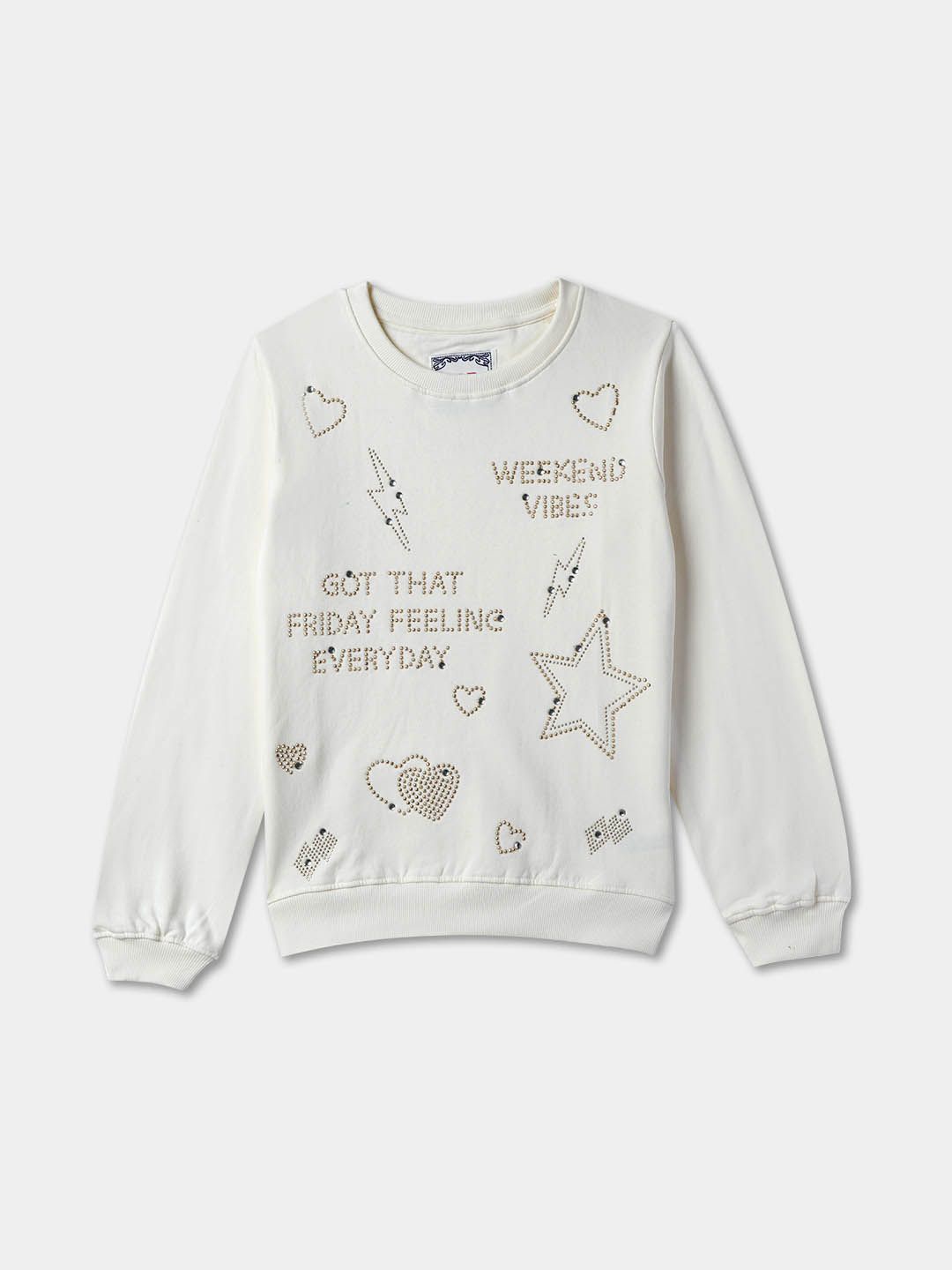 

R&B Girls Printed Round Neck Sweatshirt, White