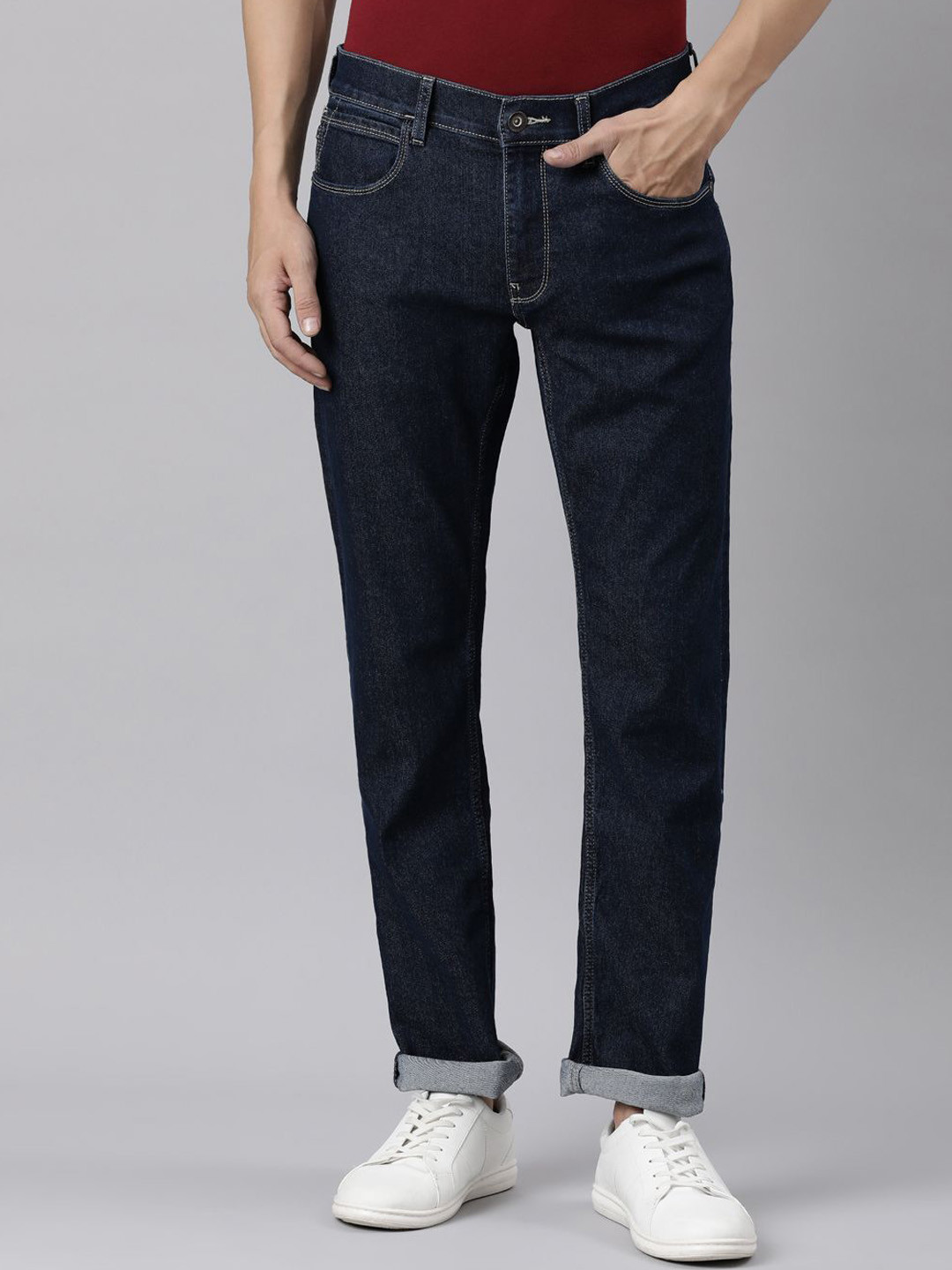 

American Bull Men Slim Fit Mid Rise Stretchable Jeans, Blue