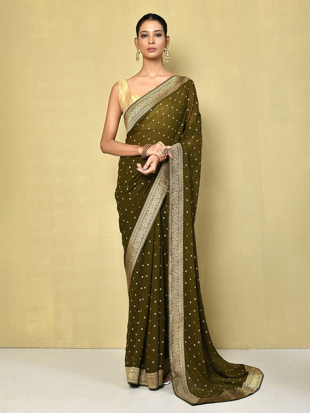 

Nazaakat by Samara Singh Zari Poly Georgette Saree, Green