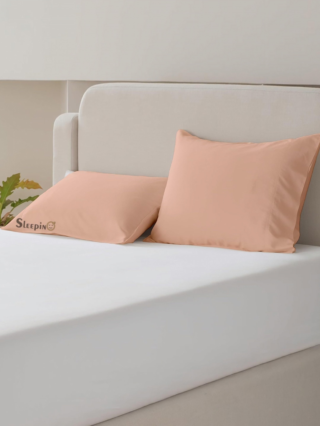 

Sleepino Peach-Coloured 2 Pieces Linen Rectangle Pillow Covers
