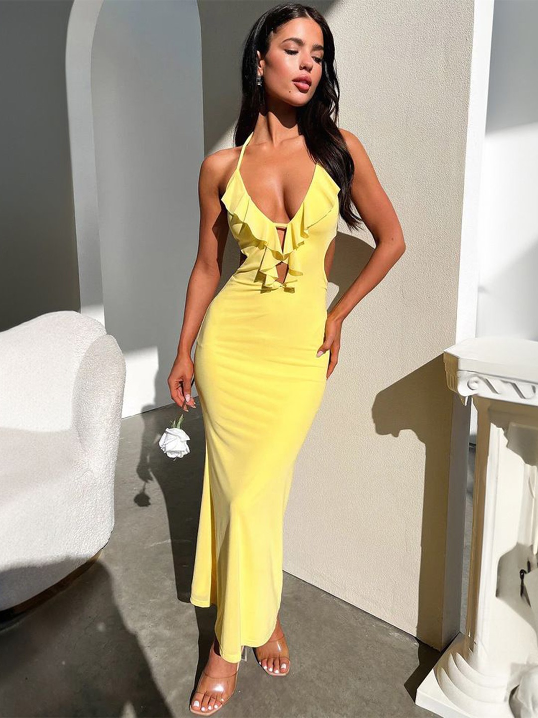 

MIAKEE Women Bodycon Maxi Dress, Yellow