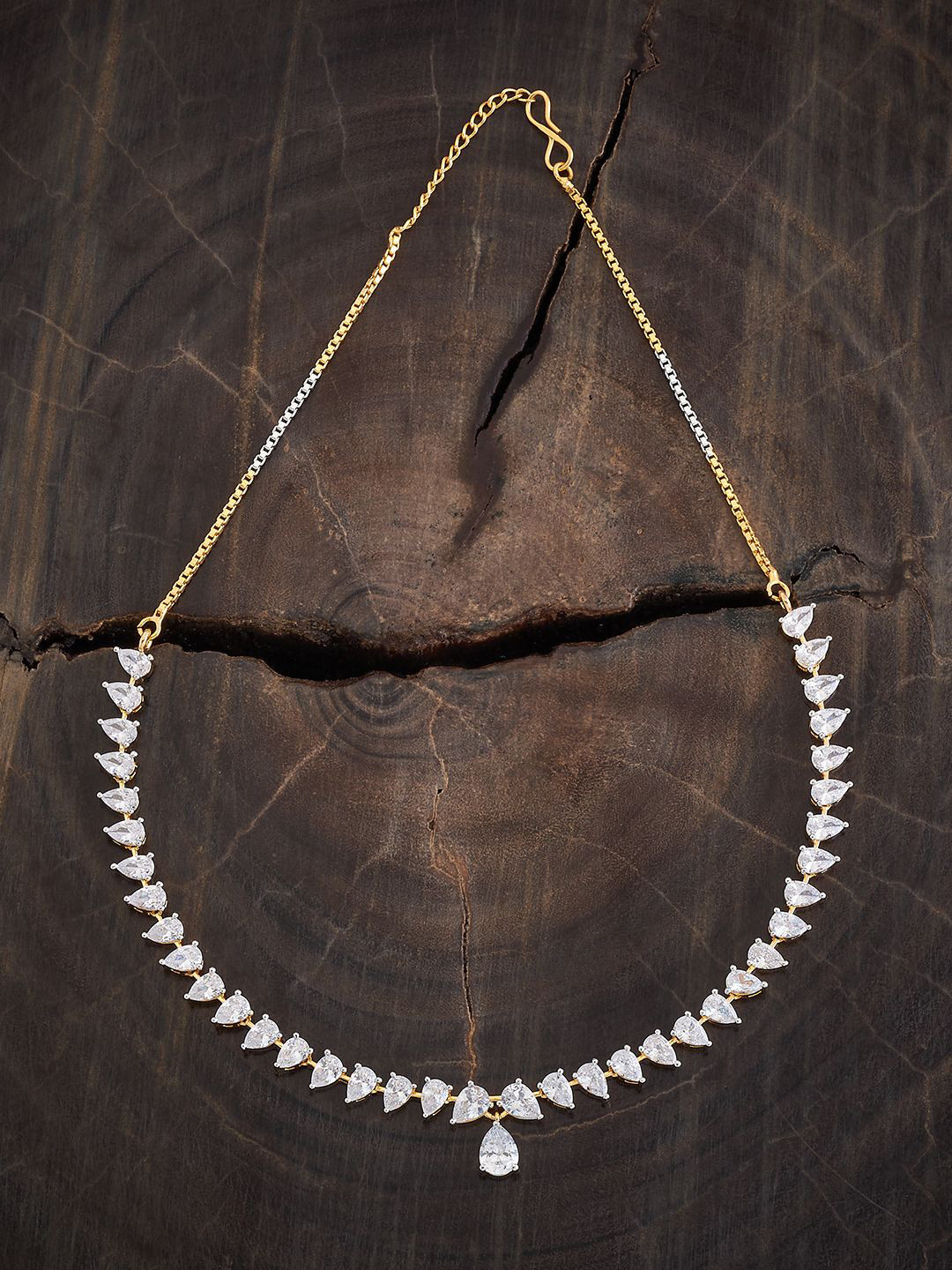 

Kushal's Fashion Jewellery Rhodium-Plated Cubic Zirconia Stone Studded Necklace, Gold