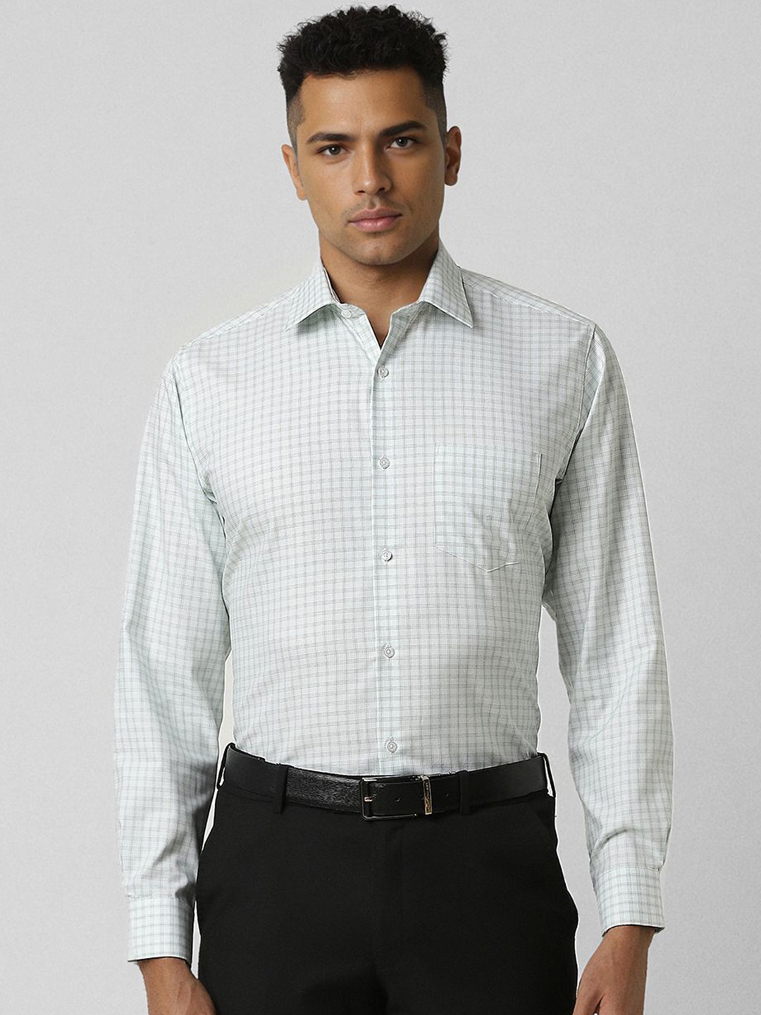 

Van Heusen Men Spread Collar Micro Checked Cotton Formal Shirt, White