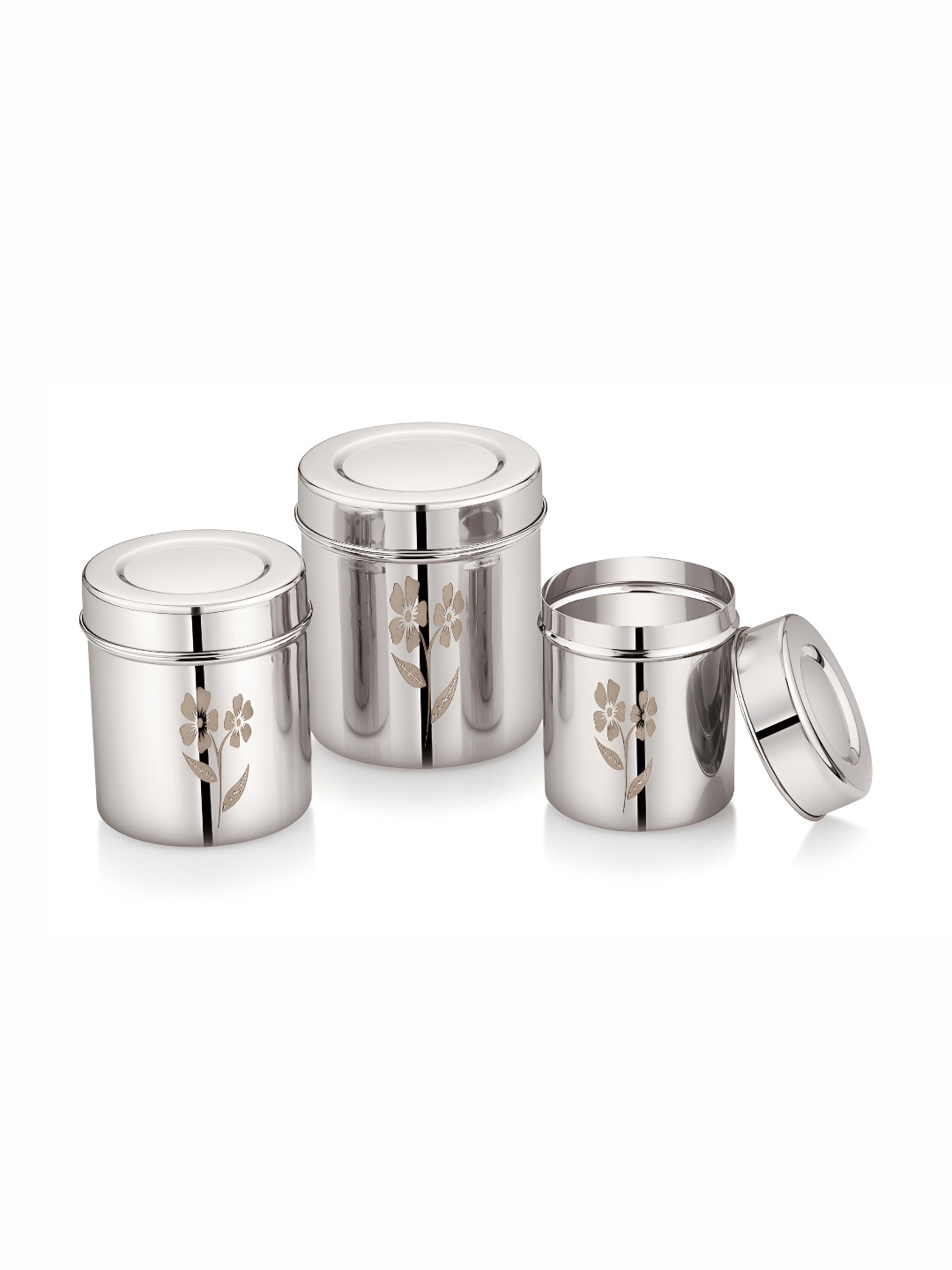 

MUKTI Silver-Toned 3 Pieces Stainless Steel Dishwasher Safe Canister Container